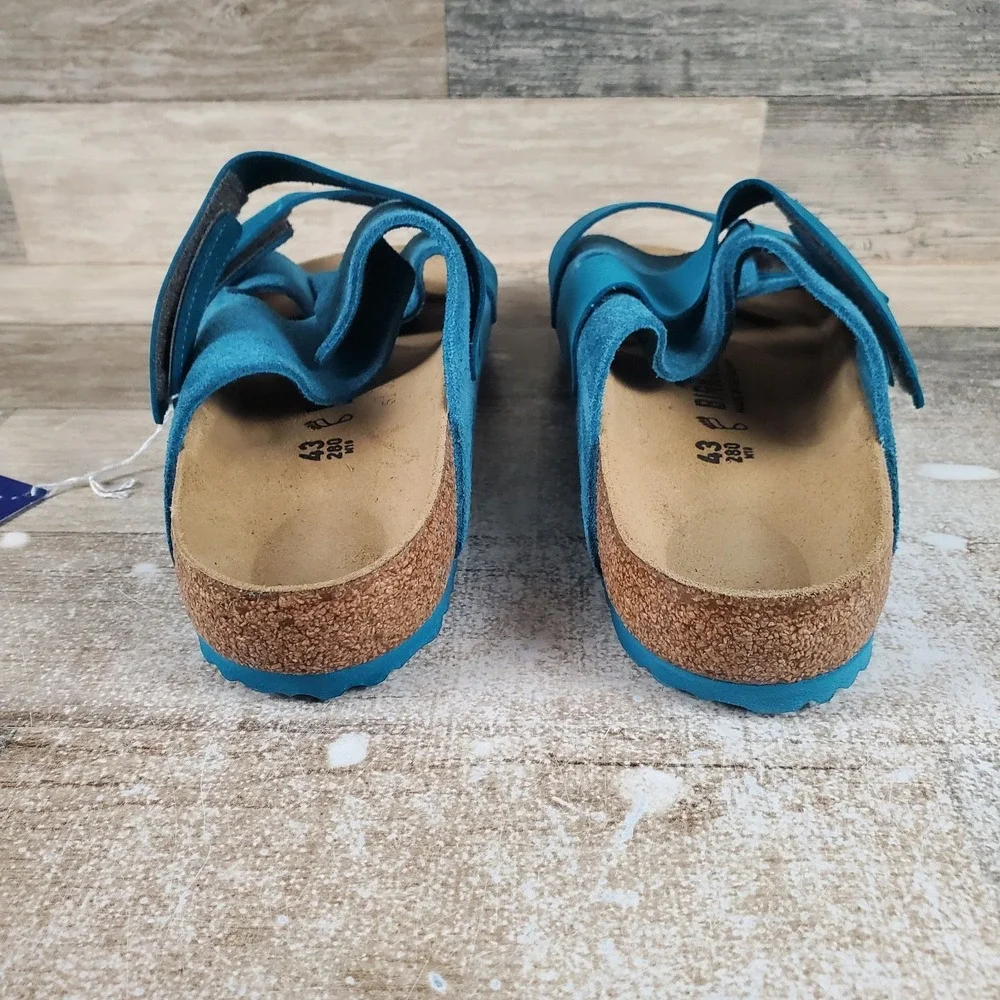 Birkenstock Uji Mens Slide Sandals Sz 10 Deep Turquoise Suede Hook & Loop Strap